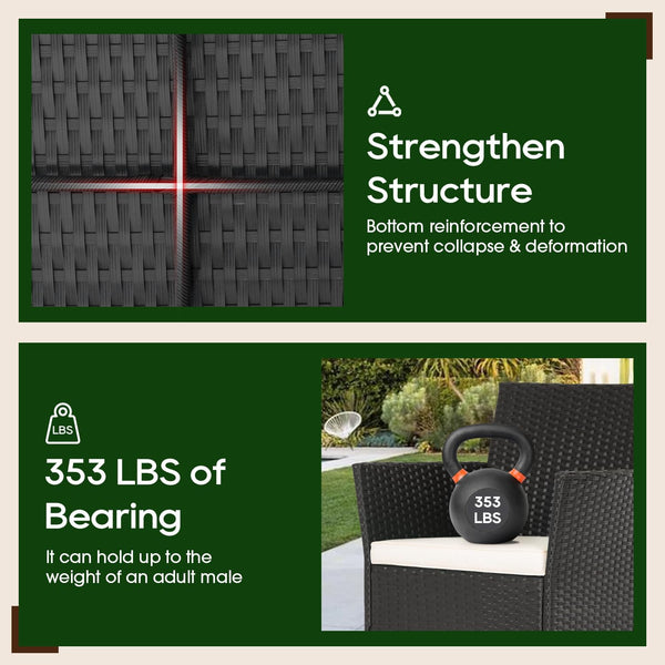 | 4-Piece Patio Furniture Set | Black | Outdoor Wicker Furniture with Coffee Table | Modern Rattan Chairs Conversation Set | Outdoor Seating | Weather-Resistant | for Porch, Garden, Lawn