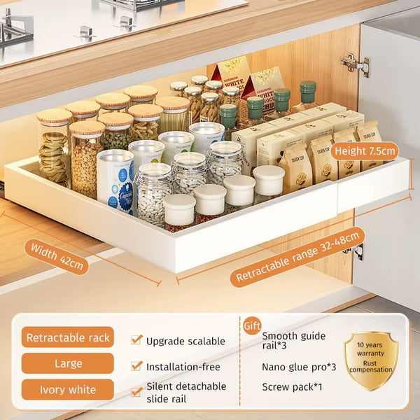 Retractable Storage Rack with Slide Rails Pull-Out Kitchen Drawer Storage Rack Spice Box Storage Rack Cabinets Organizer Holder