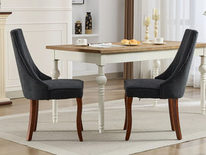 Black Mid Century Dining Chairs Set of 4, Modern Kitchen & Dining Room Chairs Set of 4, Linen Upholstered Kitchen Chairs for Dining Table, Sillas De Comedor, Wood Legs (Black, 4 Pcs)