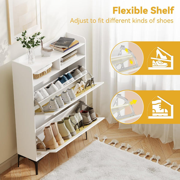 Rattan Shoe Cabinet Storage for Entryway, Freestanding Shoe Storage Cabinet With