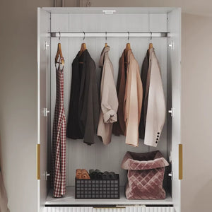 71.7" Wardrobe Armoire Wooden Closet with 2 Doors and 3 Drawers, Bedroom Armoire with Hanging Rod Shelf, Large Capacity Storage