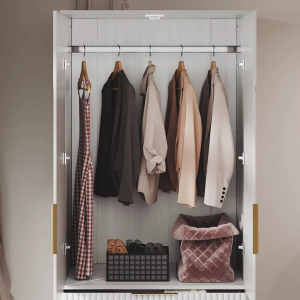 71.7" Wardrobe Armoire Wooden Closet with 2 Doors and 3 Drawers, Bedroom Armoire with Hanging Rod Shelf, Large Capacity Storage