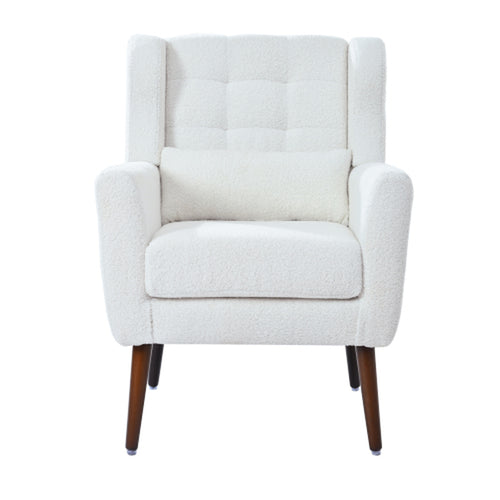 Modern Upholstered Chairs, Teddy Fabric Living Room Chairs, Comfortable Reading Chairs, Medieval Upholstery Chairs, Chaise Longues Armchairs for Living Room Bedrooms - White