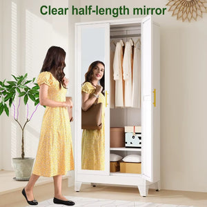 Metal Armoire Wardrobe W/2 Mirror Door, with Adjustable Shelves and Hanging Rod 71"' Wardrobe Cabinet, Wardrobes