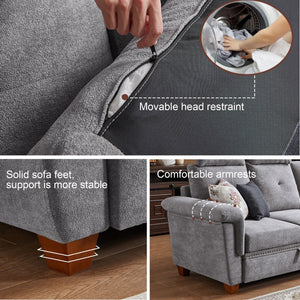 Convertible Sectional Sofa with Storage, 4 Seat L Shaped Couch with Chaise and Cup Holder, Modern Microfiber Fabric Sofas Couches for Living Room, Lightgrey