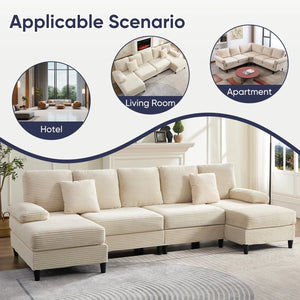 U Shaped Sectional Sofa, Sofas and Couches with Double Chaise, Sectionals for Living Room - Beige