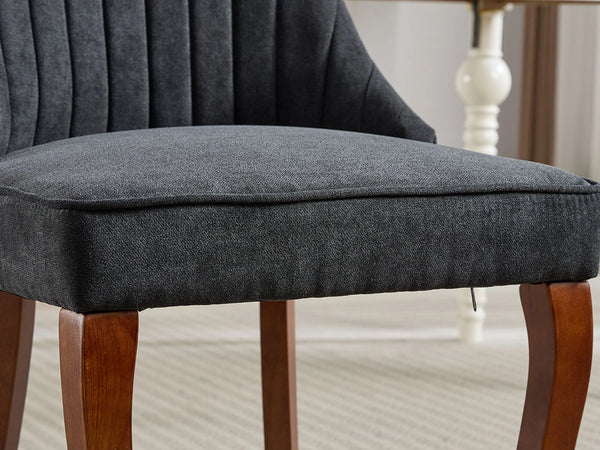 Black Mid Century Dining Chairs Set of 4, Modern Kitchen & Dining Room Chairs Set of 4, Linen Upholstered Kitchen Chairs for Dining Table, Sillas De Comedor, Wood Legs (Black, 4 Pcs)