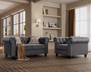 2 Piece Classic Chesterfield 3-Seater Set, Tufted Chair & Loveseat Furniture Solid Wood Legs Thick Cushion, Pet-Friendly Couch Set for Living Room Bedroom Apartment, Velvet Grey