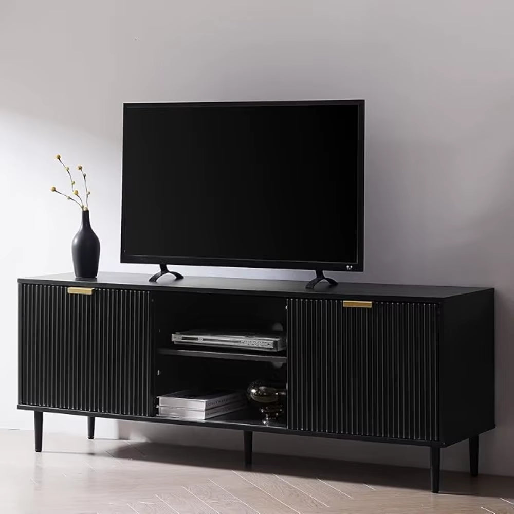Modern TV Stand, Fluted TV Consoles for Living Room 65+ Inch TV, Entertainment Stand with Storage & Sliding Doors, Media