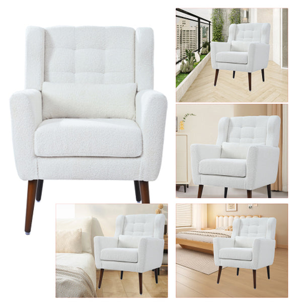 Modern Upholstered Chairs, Teddy Fabric Living Room Chairs, Comfortable Reading Chairs, Medieval Upholstery Chairs, Chaise Longues Armchairs for Living Room Bedrooms - White