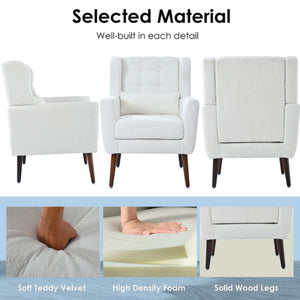 Modern Upholstered Chairs, Teddy Fabric Living Room Chairs, Comfortable Reading Chairs, Medieval Upholstery Chairs, Chaise Longues Armchairs for Living Room Bedrooms - White