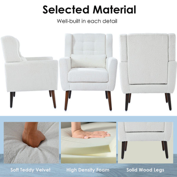 Modern Upholstered Chairs, Teddy Fabric Living Room Chairs, Comfortable Reading Chairs, Medieval Upholstery Chairs, Chaise Longues Armchairs for Living Room Bedrooms - White