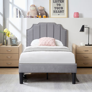 Upholstered Bed Frame Full Queen Platform with Headboard Footboard Wooden Slat