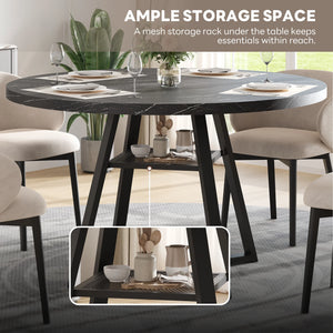round Dining Table, 43'' Faux Marble Dining Table with Storage Shelf, Circle Dining Table for Dining Room, Modern Kitchen Table for 4 People, Black(Only Table)