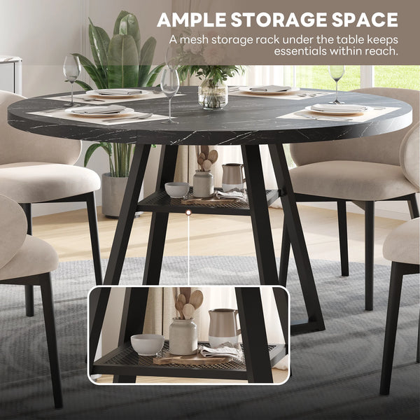 round Dining Table, 43'' Faux Marble Dining Table with Storage Shelf, Circle Dining Table for Dining Room, Modern Kitchen Table for 4 People, Black(Only Table)
