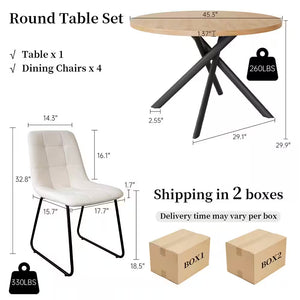 5-Piece White Chairs and round Dining Table, Dining Table Set with 4 PU Chairs