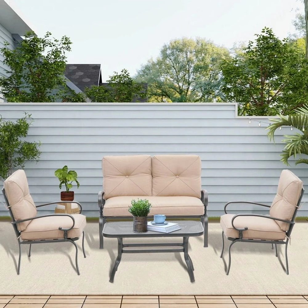 SUNCROWN 4Pcs Outdoor Furniture Patio Conversation Sets Loveseat Brown