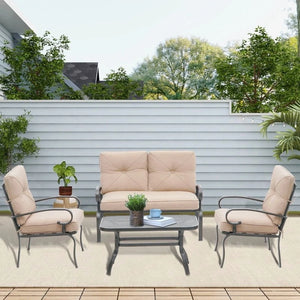 SUNCROWN 4Pcs Outdoor Furniture Patio Conversation Sets Loveseat Brown