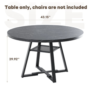 round Dining Table, 43'' Faux Marble Dining Table with Storage Shelf, Circle Dining Table for Dining Room, Modern Kitchen Table for 4 People, Black(Only Table)