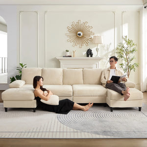 U Shaped Sectional Sofa, Sofas and Couches with Double Chaise, Sectionals for Living Room - Beige