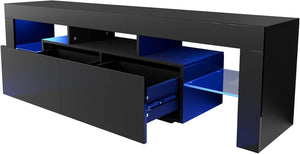 Glossy Led TV Stand Entertainment Center for 55 Inch TV, Modern TV & Media Console Table with Storage Drawer, Flat Screen TV Cabinet, Gaming Consoles for Living Room(63 Inch Black)