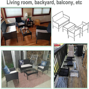 Patio Furniture 4 Pieces Outdoor Rattan Chair Conversation Sets Garden Wicker Sofa Balcony Bistro Sets with Loveseat for Yard Porch Poolside Backyard, Black