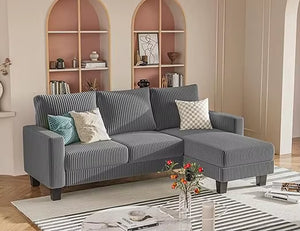Sofa for Living Room, Couch with Convertible Chaise, 3 Seat L-Shaped Sofas, Comfy Fabric Couches for Apartment, Small Space, Da