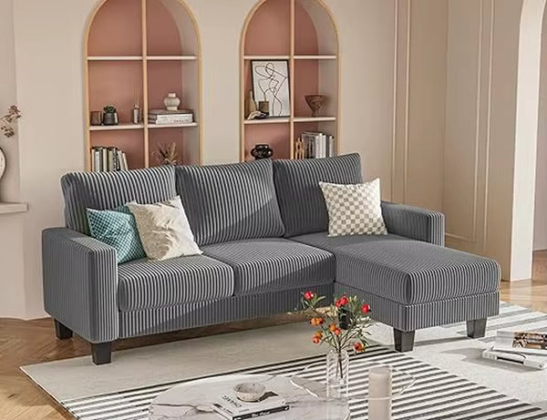 Sofa for Living Room, Couch with Convertible Chaise, 3 Seat L-Shaped Sofas, Comfy Fabric Couches for Apartment, Small Space, Da