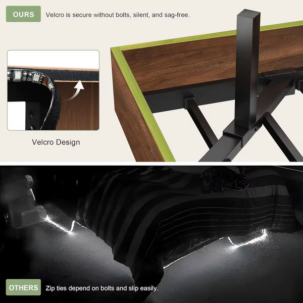 Feonase Floating Bed Frame King with Led Lights and Charging Station, Wood Full Size Bed Frame with Storage Headboard, Heavy Dut