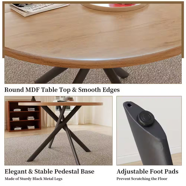 5-Piece White Chairs and round Dining Table, Dining Table Set with 4 PU Chairs