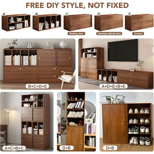 Modular TV Stand, Wood Entertainment Center with Storage, Customizable TV Console- Open Shelf, Cabinet, Drawers,