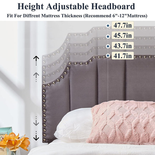 Upholstered Bed Frame Full Queen Platform with Headboard Footboard Wooden Slat