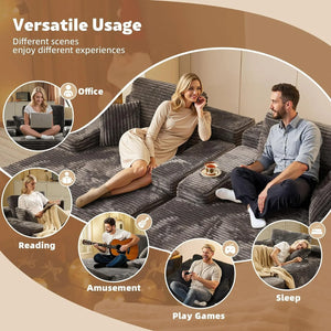 68'' Chaise Lounge Chair Indoor, Oversized Upholstered Sofa Bed with Sleeper Couch Reading Chairs Fluffy Plush Faux Fur Cloud Sofas Couches Living Room, Gray