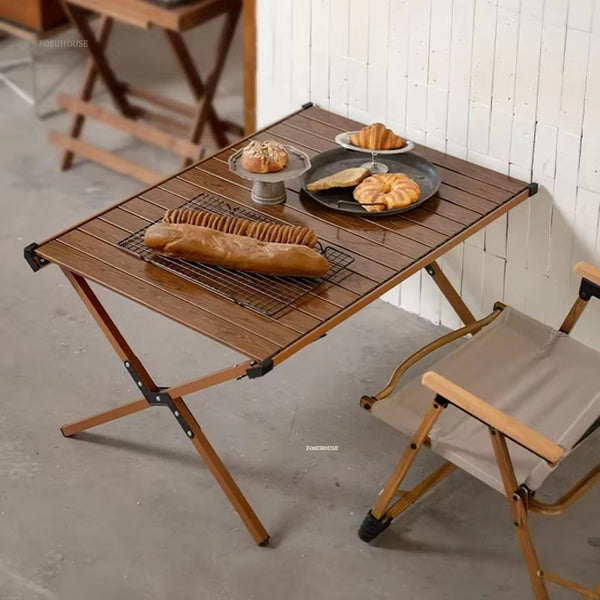 Carbon Steel Egg Roll Outdoor Tables Picnic Barbecue Table and Chair Courtyard Villa Garden Tables Portable Folding Tables GH