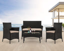 Patio Furniture 4 Pieces Outdoor Rattan Chair Conversation Sets Garden Wicker Sofa Balcony Bistro Sets with Loveseat for Yard Porch Poolside Backyard, Black