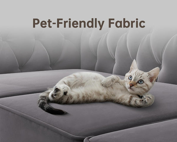 2 Piece Classic Chesterfield 3-Seater Set, Tufted Chair & Loveseat Furniture Solid Wood Legs Thick Cushion, Pet-Friendly Couch Set for Living Room Bedroom Apartment, Velvet Grey