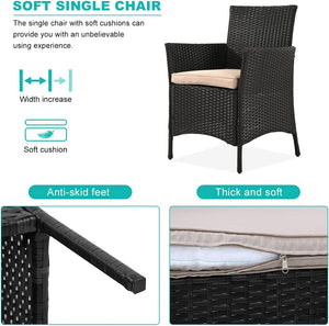 Patio Furniture 4 Pieces Outdoor Rattan Chair Conversation Sets Garden Wicker Sofa Balcony Bistro Sets with Loveseat for Yard Porch Poolside Backyard, Black