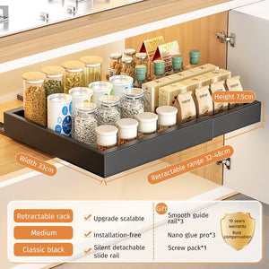 Retractable Storage Rack with Slide Rails Pull-Out Kitchen Drawer Storage Rack Spice Box Storage Rack Cabinets Organizer Holder