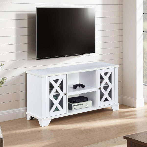 Gateway TV Stand 47.25" - Family Room Entertainment Center with Storage Cabinets and Shelves, Traditional TV Console for Living Room, Office, White