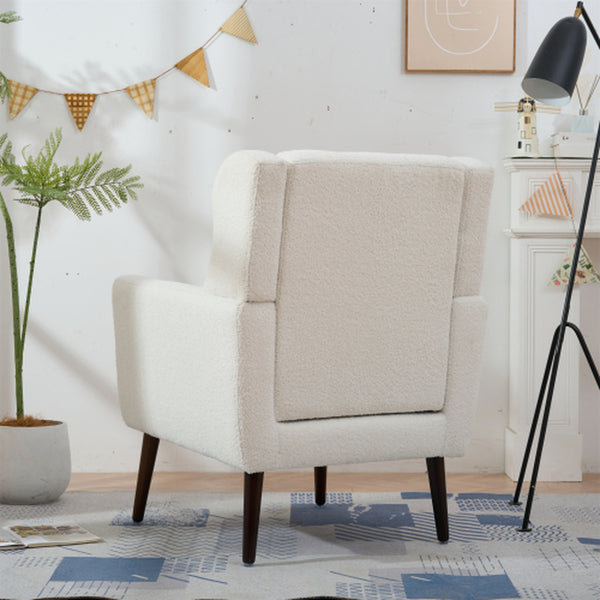 Modern Upholstered Chairs, Teddy Fabric Living Room Chairs, Comfortable Reading Chairs, Medieval Upholstery Chairs, Chaise Longues Armchairs for Living Room Bedrooms - White