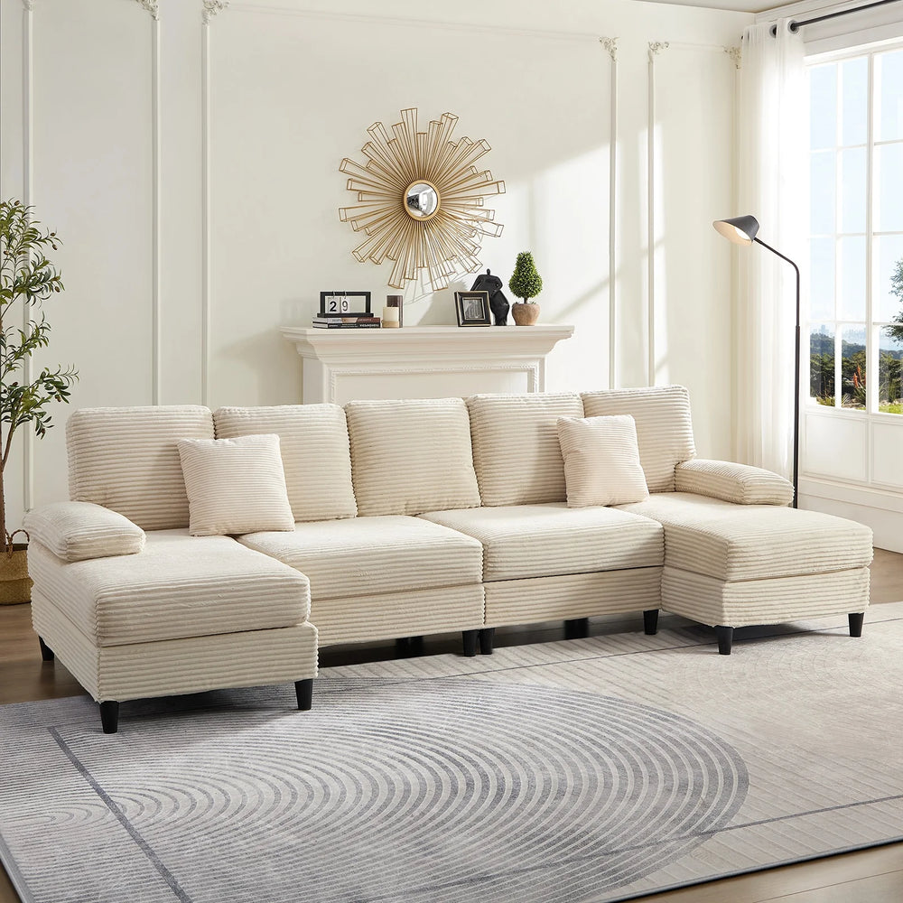 U Shaped Sectional Sofa, Sofas and Couches with Double Chaise, Sectionals for Living Room - Beige