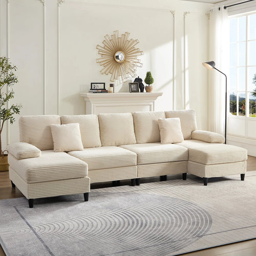 U Shaped Sectional Sofa, Sofas and Couches with Double Chaise, Sectionals for Living Room - Beige
