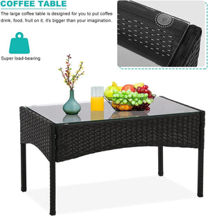 Patio Furniture 4 Pieces Outdoor Rattan Chair Conversation Sets Garden Wicker Sofa Balcony Bistro Sets with Loveseat for Yard Porch Poolside Backyard, Black