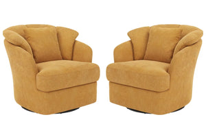 Rowena Metal Ring Barrel Chairs Mid Century Modern Fabric Accent Chairs, Swivel Barrel Chairs with Soft Padded Armrest, Oversized Swivel Chairs