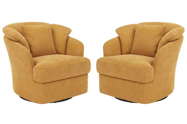 Rowena Metal Ring Barrel Chairs Mid Century Modern Fabric Accent Chairs, Swivel Barrel Chairs with Soft Padded Armrest, Oversized Swivel Chairs