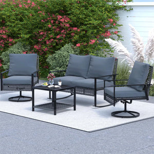 4 Piece Outdoor Furniture Swivel Chair Sets with Cushions