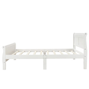 Wood Platform Bed Twin Bed Frame with Headboard/Footboard/Wood Slat Support, White