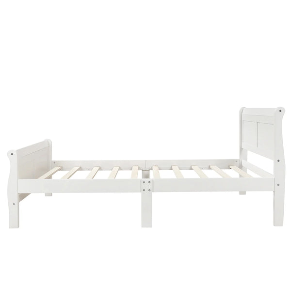 Wood Platform Bed Twin Bed Frame with Headboard/Footboard/Wood Slat Support, White