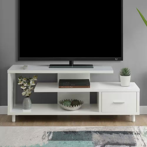Seal II 59 In.White Particle Board TV Stand with 1-Drawer Fits up to 65 In. TV with Shelves