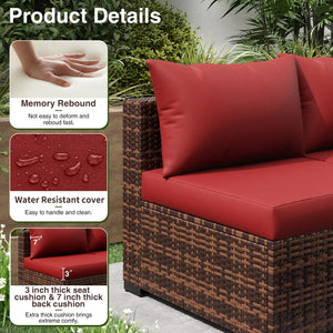 Patio Furniture Set, Outdoor Patio Furniture Wicker Sectional Furniture Couch Set, 9 Pieces Outdoor Sectional Sofa with Fire Pit Table, Outdoor Patio Set for Outdoor Furniture (Burgundy Red)